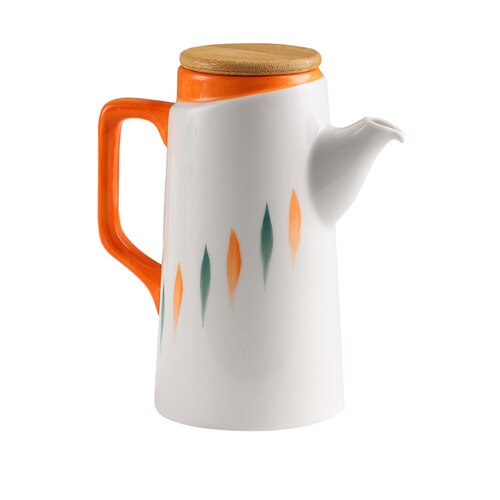 Aceitera de cerámica blanca de estilo europeo, botella de vinagre, utensilios de cocina de porcelana, jarra sellada Simple con tapa de madera, decoración del hogar: C
