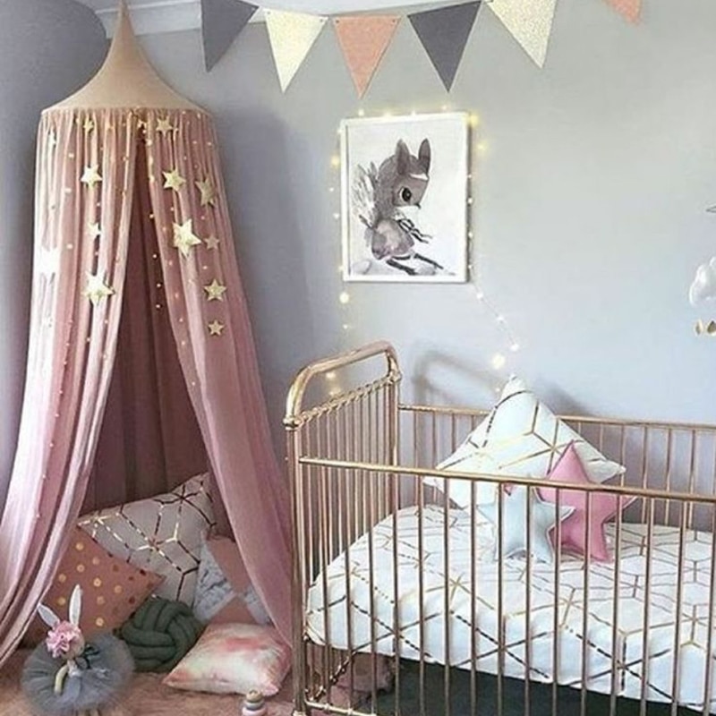 Baby Wieg Klamboe Baby Bed Gordijn Kinderkamer Decoratie Crib Verrekening Baby Tent Katoen Opgehangen Koepel Kindje Klamboe