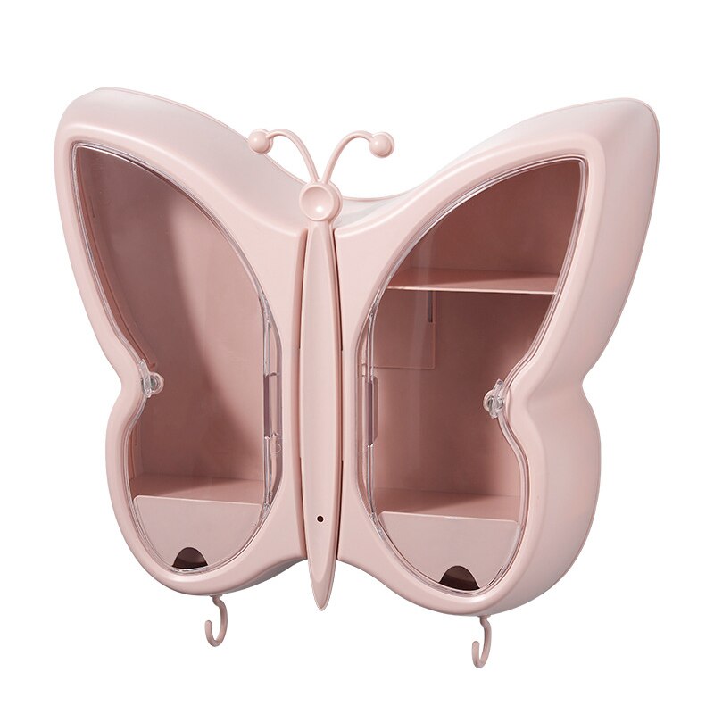 Butterfly Wall Hanging Makeup Storage Box Drawer-Type Bathroom Makeup: Pink