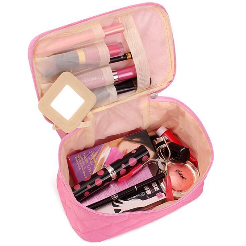 Kvinder rejser kosmetiktasker diamantgitter lynlås mænd makeuptasker arrangør skønhed toilettaske badevask makeup kits etui