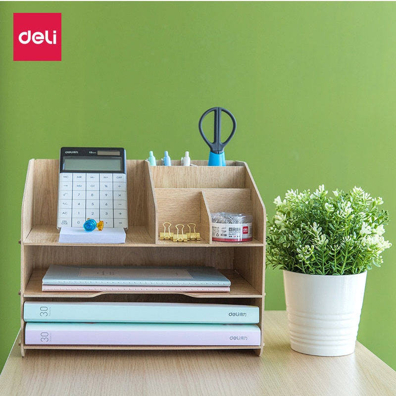 Desktop Wooden DIY Document Tray Multifunction Pen Pencil File Holder Storage Box Office Desk Organizer School Supplies 79260