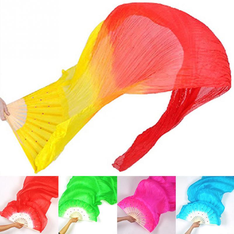 Éventail coloré de danse du ventre fait à la main pour femmes, éventail Long en bambou en soie et voile de Costume, , 1.8m