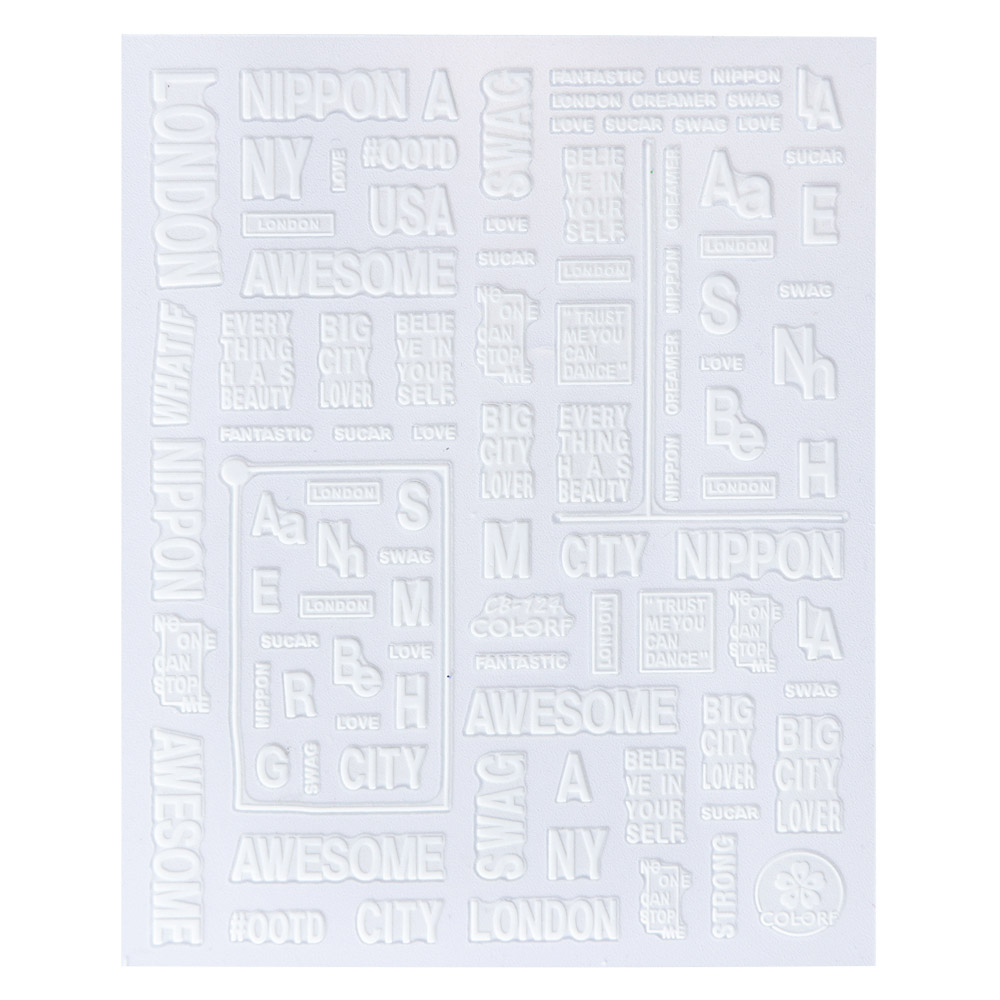 1pc holle letters nail art stickers 3d zwart wit zilveren zelfklevende decal nagel wrap decoratie tips stijl accessoires lacb 122-124: Cb124 witte