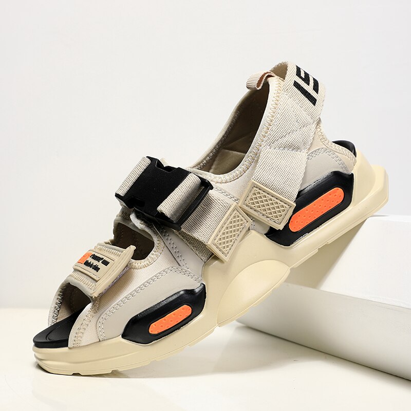 HUDENG Römischen Herren Gladiator Sandalen lässig Bequem und Weich Plattform Strand Sandalen Männliche Schuhe Sommer: 777Beige / 9