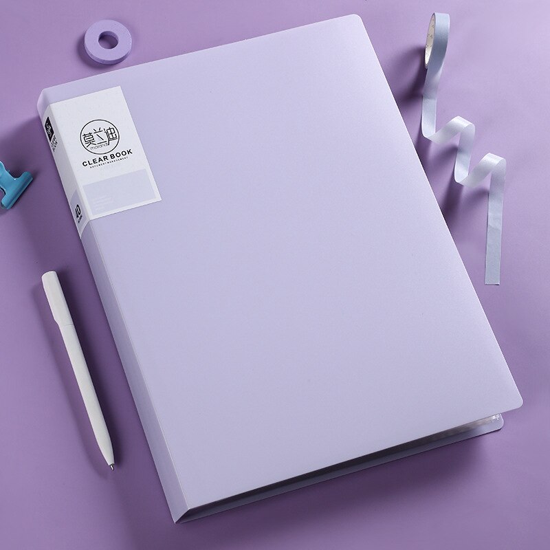 40 60 80 Pages A4 Size A4 Information Book Folder Storage Rganizer Book Multi-layer Loose-leaf Folder Student Office File Book: 40 pages purple