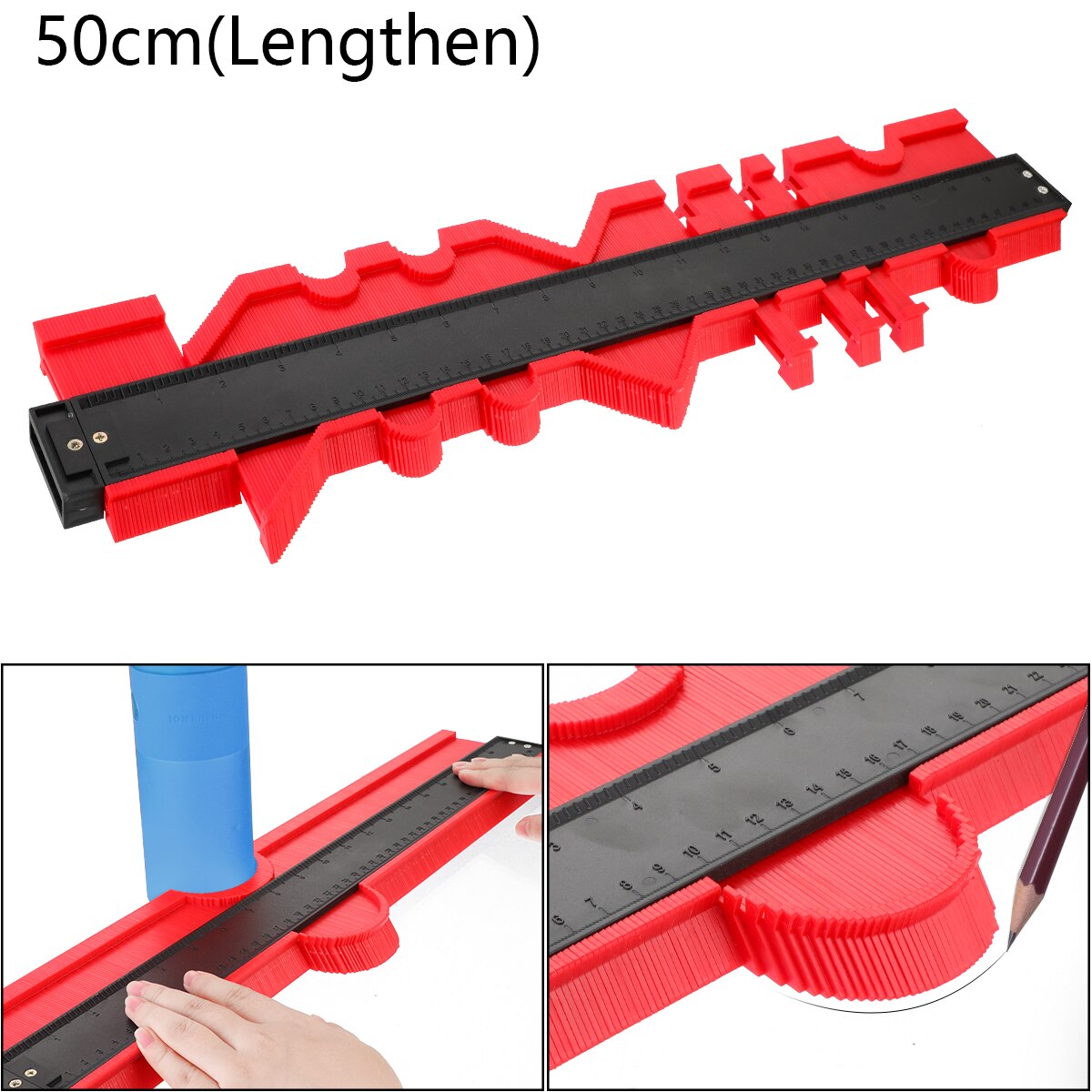 12/14/25/50cm Multi-functional Gauge Tiling Laminate Tiles Edge Shaping Wood Measure Ruler Tiles Laminate Tiles Tool: 50cm red