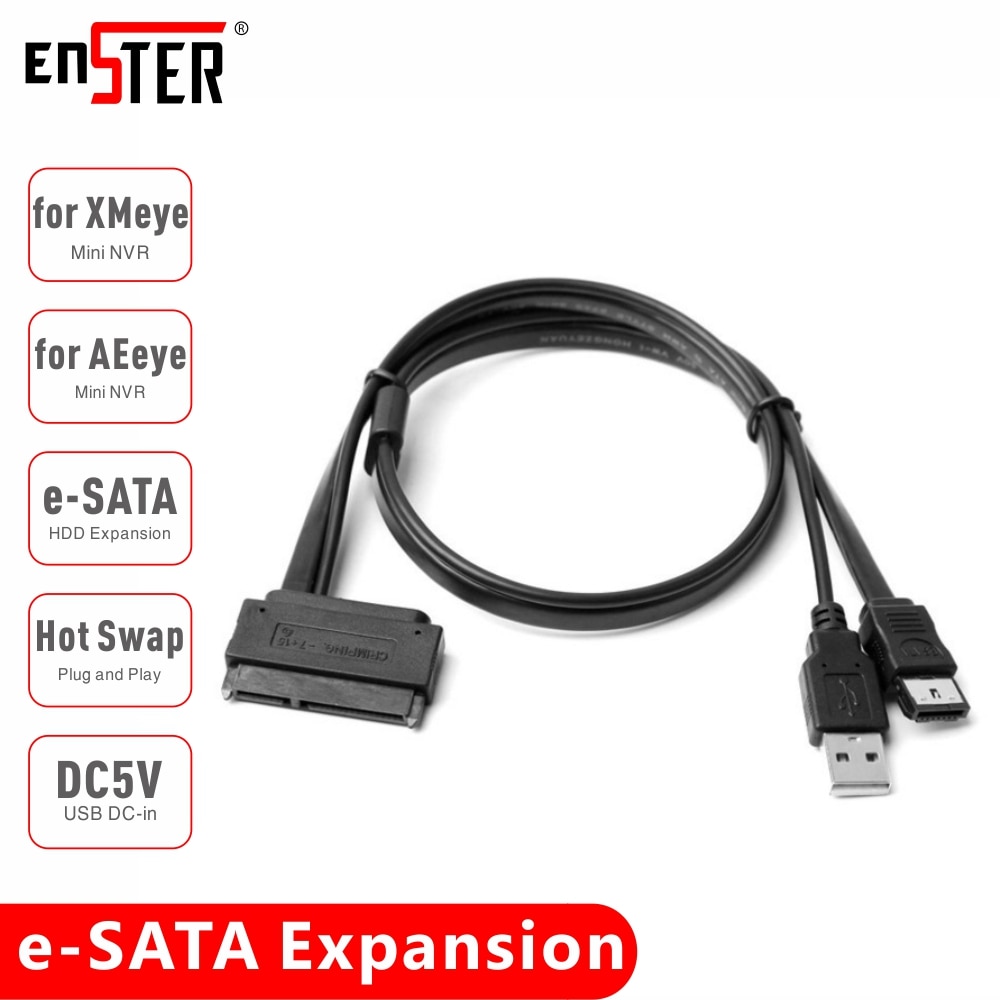 ENSTER e-SATA HDD Expansion Cable for XMEYE/ AEEYE Super Mini NVR e-SATA Port convert SATA HDD to e-SATA HDD DC5V in Swap