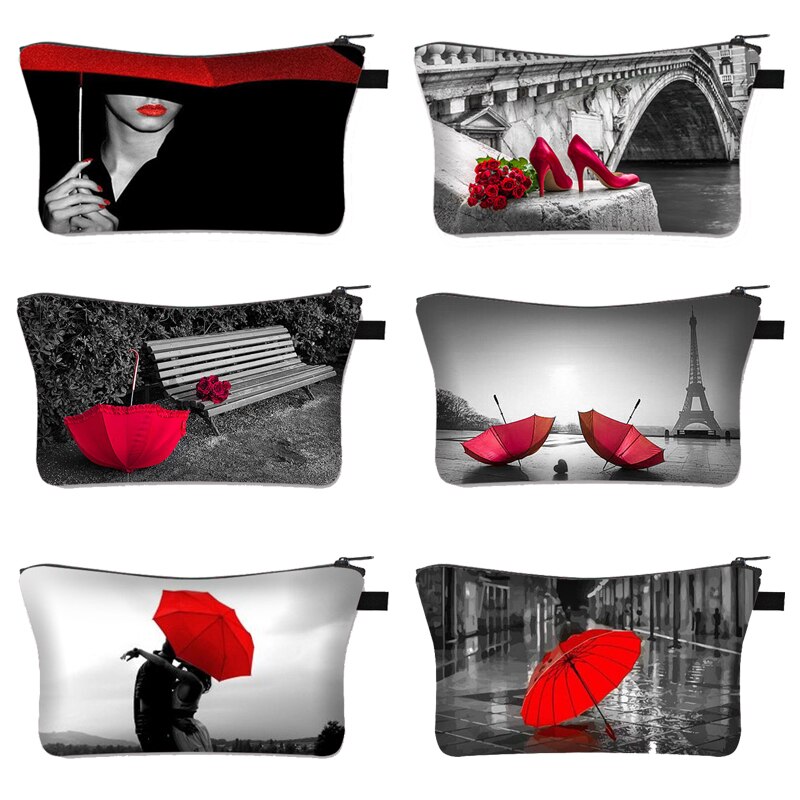 Czerwona i czarna seria kosmetyczka damskie szpilki wzór kosmetyczka o dużej pojemności torba na parasol Rose Make up Cases