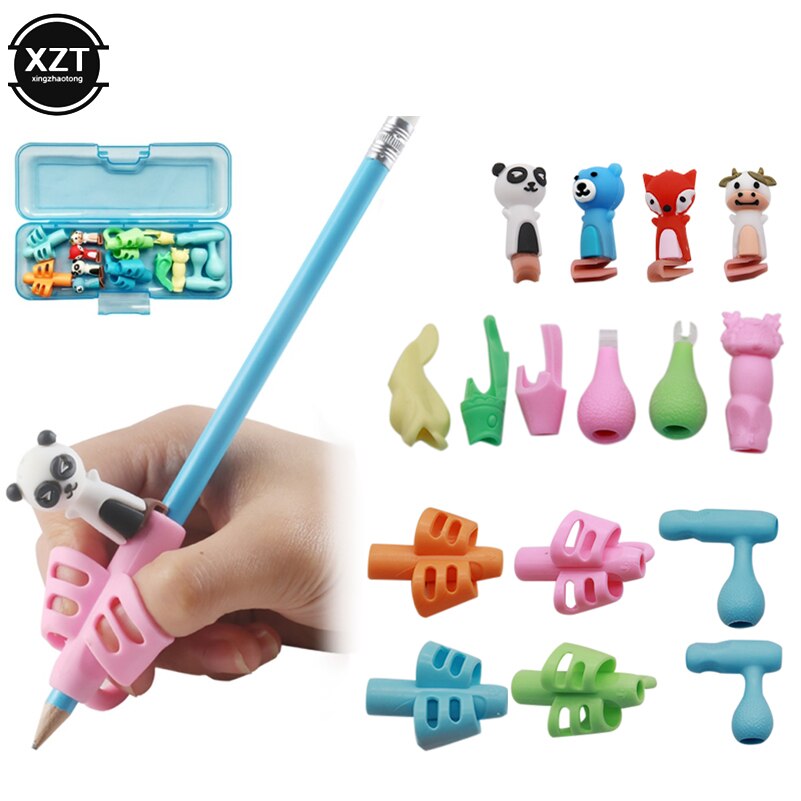 16pcs Pen Holder Two-Finger Silicone Baby Learning Writing Tool Finger Posture Correction Device Pencil Set Stationery with Box