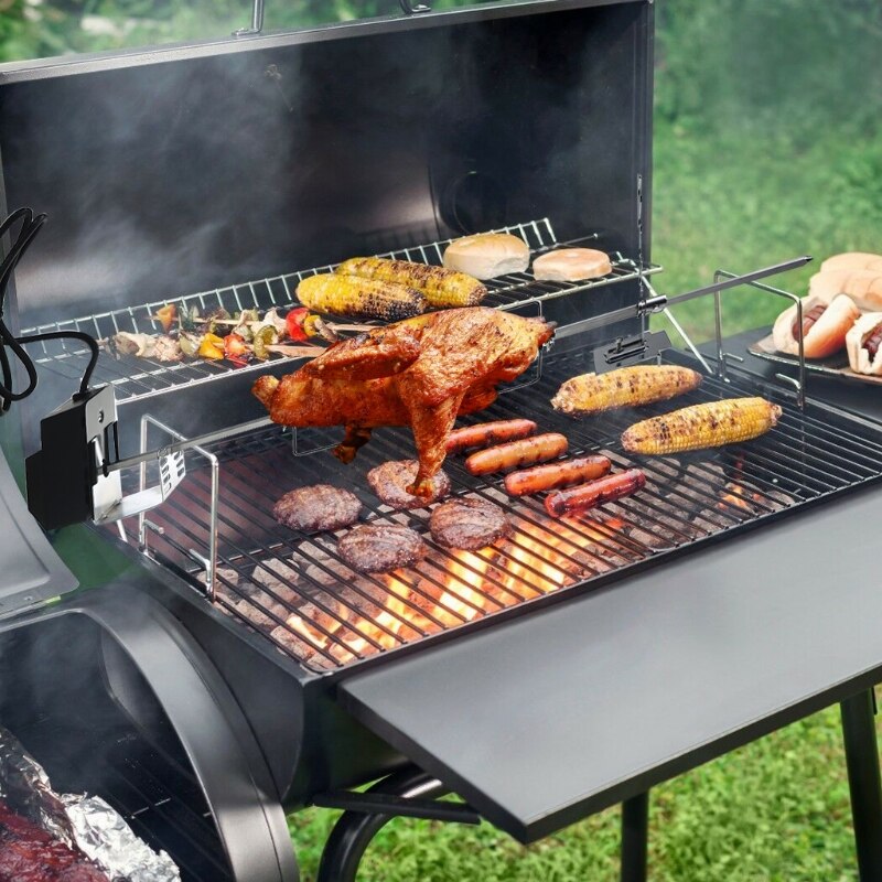 Universal Automatic Grill Rotisserie Kit with 4W Electric Motor BBQ Bracket Roaster Spit Rod Meat Fork Complete Holders N16 21