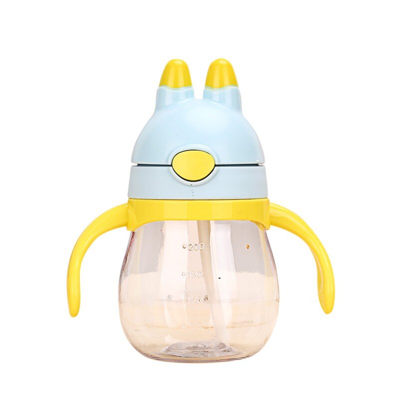 200ML Baby Cup Kids Children Learn Feeding Drinking Water Straw Handle Bottle mamadeira Sippy Training Cup Baby Feeding Cup: Blue