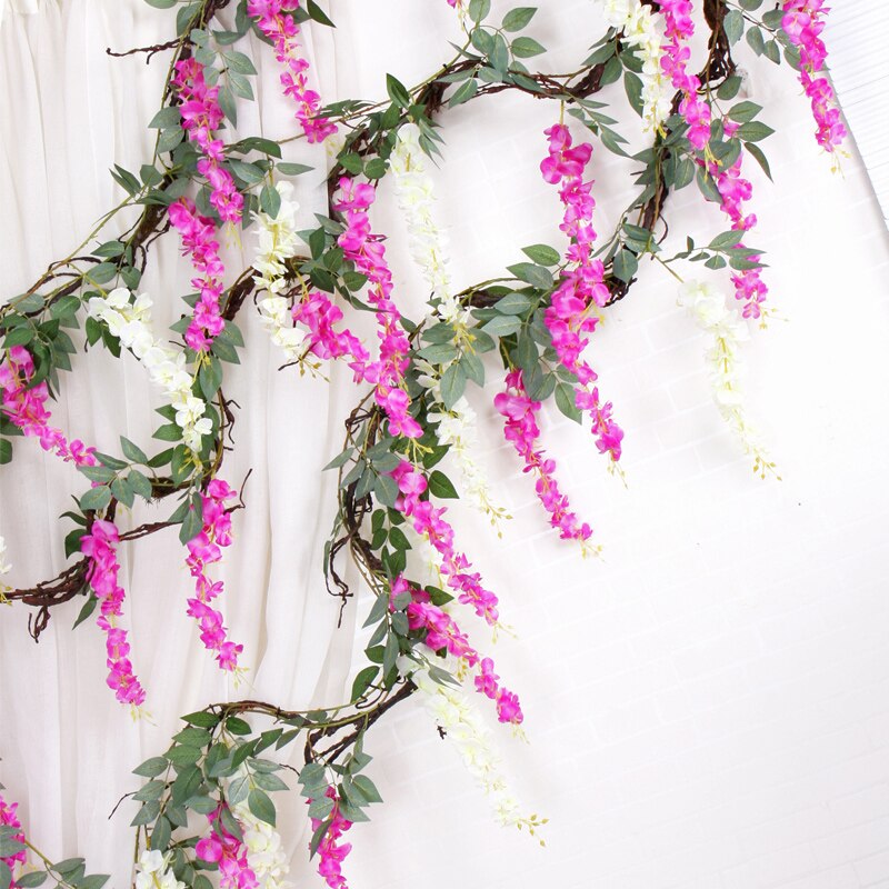 170cm kunstige liana silke blåregn blomster vinstokker rotting brud blomst vegghengende krans bue hjem bryllup hage dekorasjoner