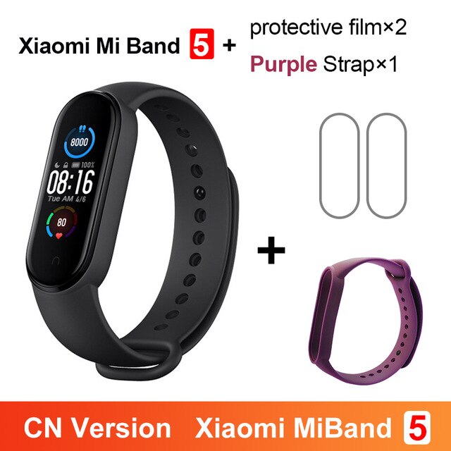 Xiaomi Mi Band 5 Smart Uhr AMOLED Miband 5 Smartband Fitness Traker Bluetooth Sport Wasserdicht Armband APP Globale Version: CN Purple N 2Flim