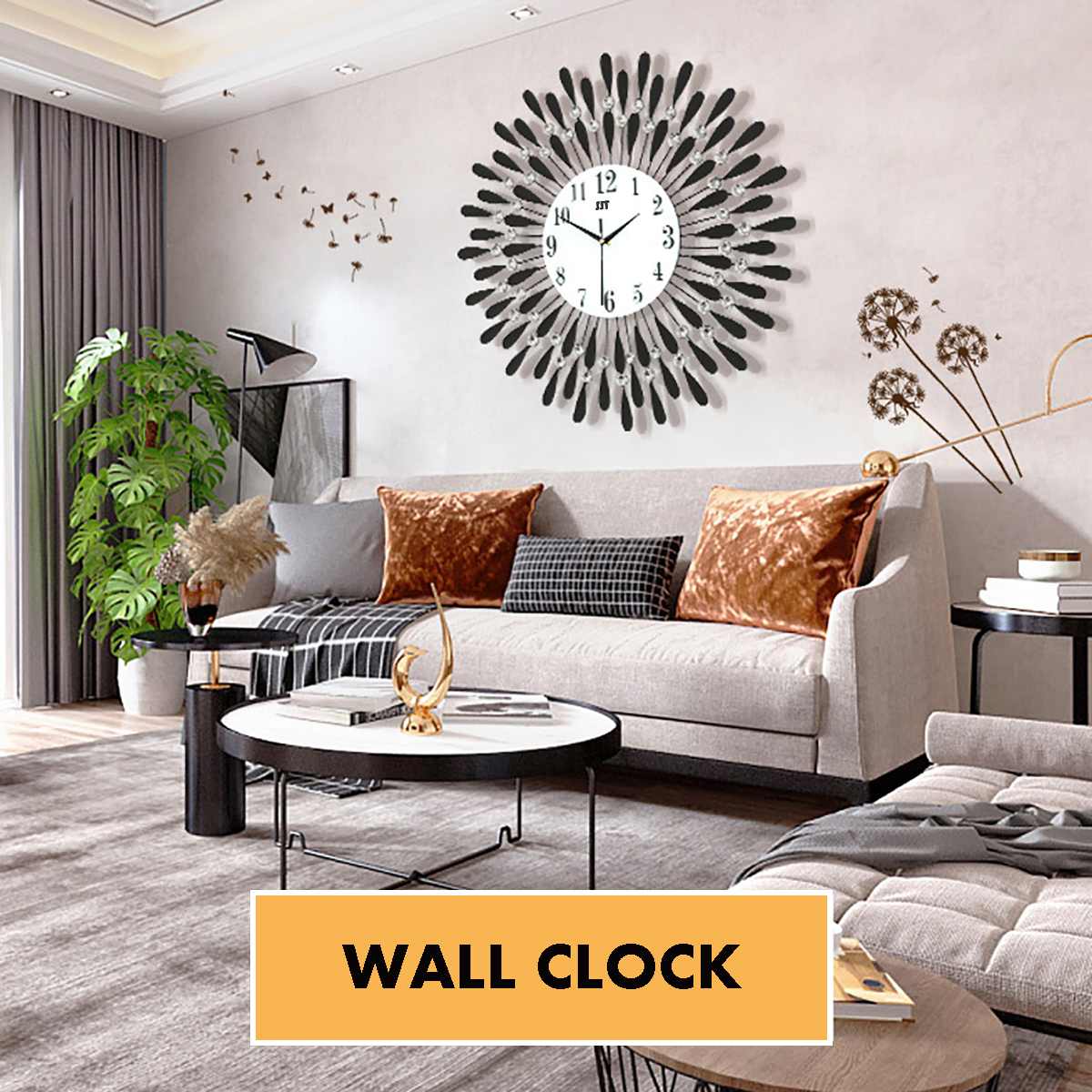 38cm Aluminum Iron Wall Clock Hanging Silent Quartz Wall Clocks Horologe Timer Living Room Home Decor Battery Powered Watch