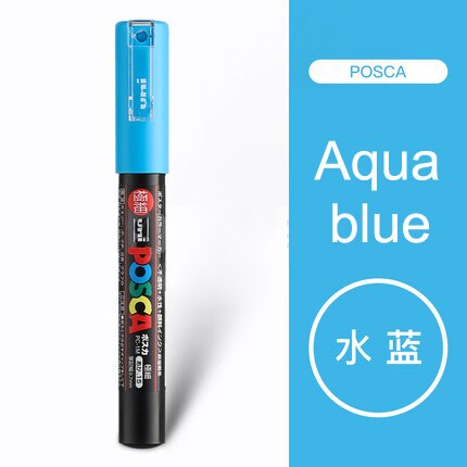 UNI POSCA-rotulador japonés de punta redonda, marcador de pintura PC-1M, pintado a mano, cómic, póster, bolígrafo publicitario, 0,7, 3 uds.: Water blue