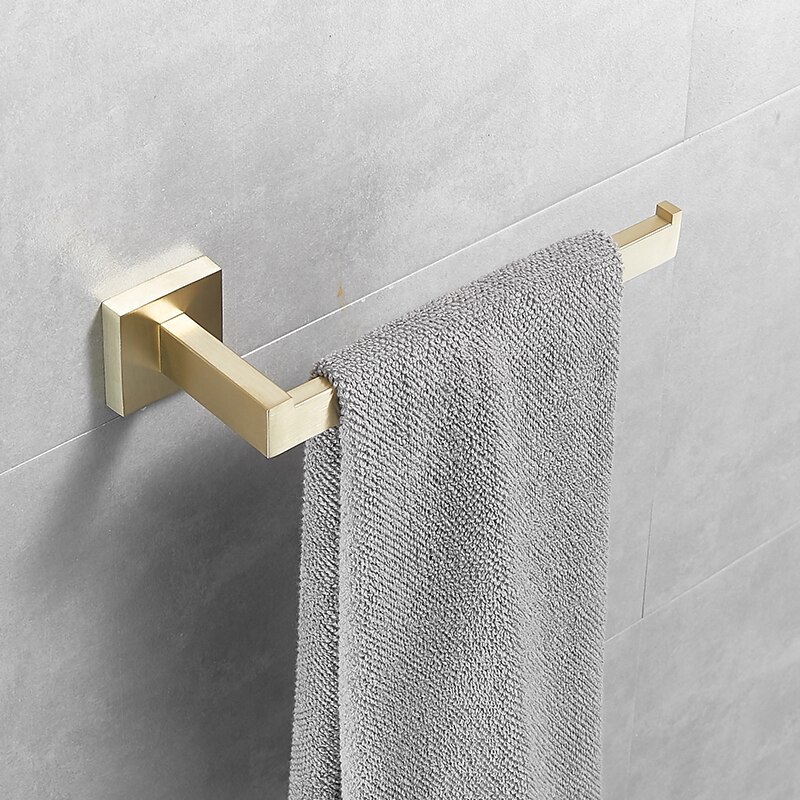 Håndklædeholder til badeværelset rustfrit stål gyldent vægmonteret håndklædestativ toiletpapirholder tøjkrog håndklæde firkantet ring
