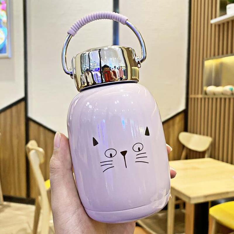 Taza térmica de 230ml para niño y niña, botella térmica para agua, taza térmica bonita de acero inoxidable, termo de estudiante, taza con asa