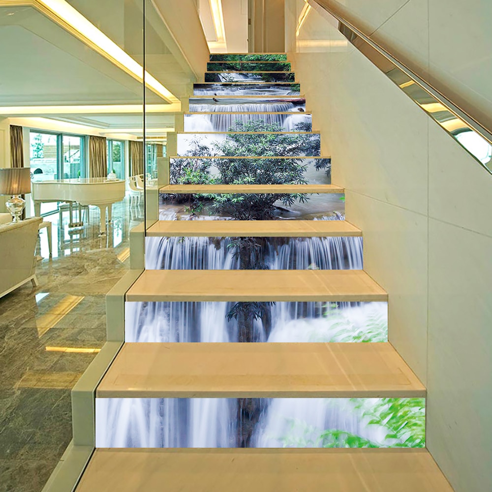 Pegatinas de vinilo para decoración de escaleras, adhesivos de pelar y pegar extraíbles para decoración del hogar, Río y bosque, Renovatie