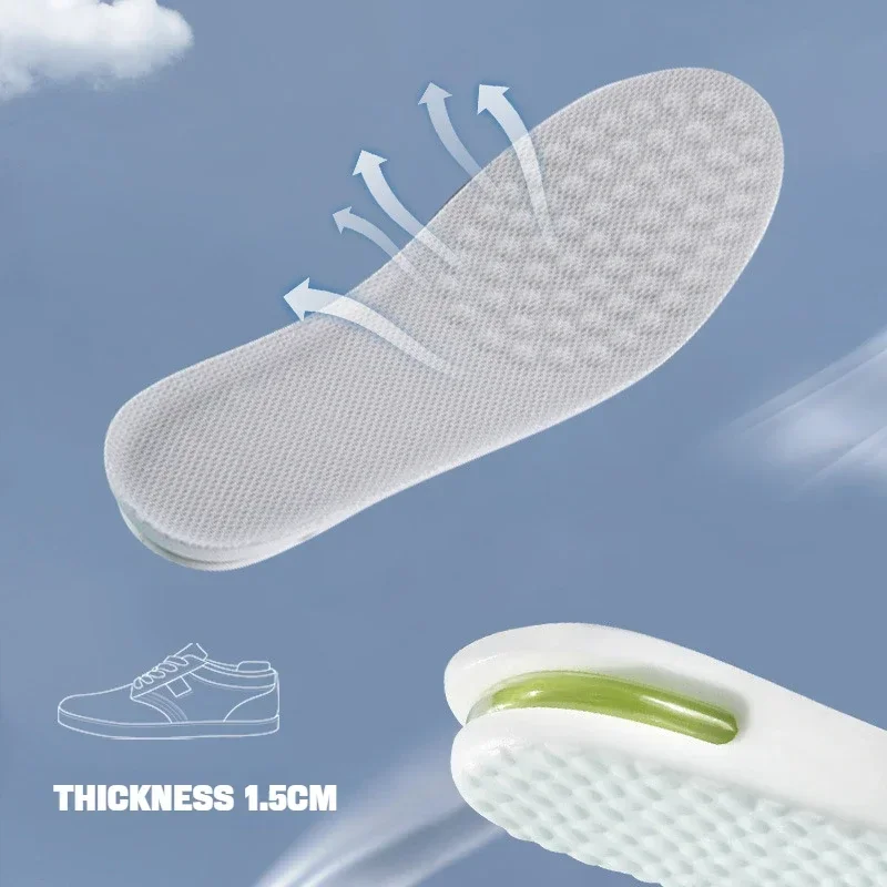 Plantillas para calzado deportivo con aumento de altura, insertos ortopédicos suaves y transpirables elásticos que absorben los golpes para hombres y mujeres con cojín de aire: Negro / 2.5