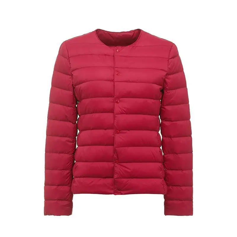 Dam vårjacka koreansk slim fit varm fodrad dunjacka ultralätt kragelös dam 90%  vit anddunsparka
