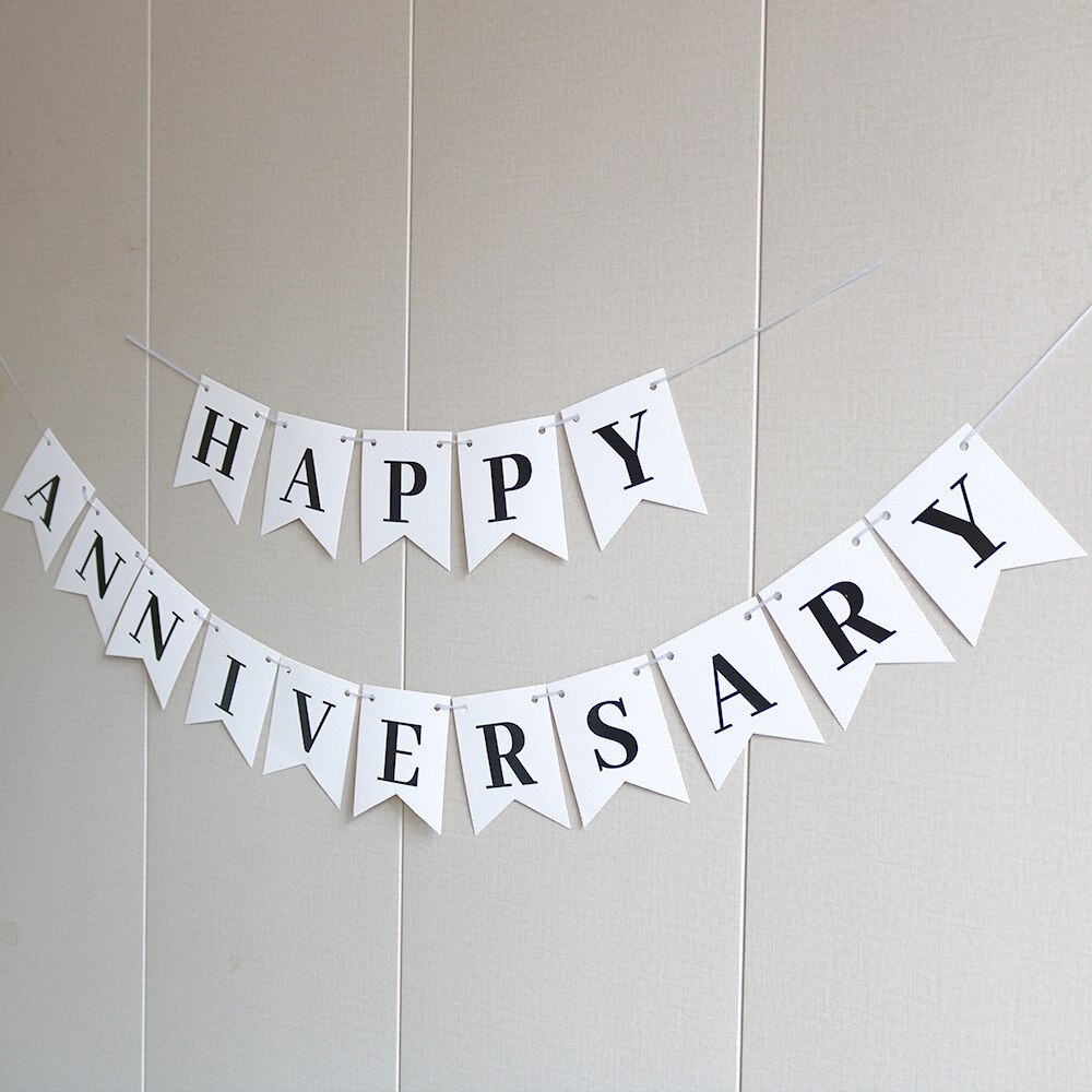 Happy Anniversary Banner White Banner for Wedding Anniversary Party Decorations Supplies