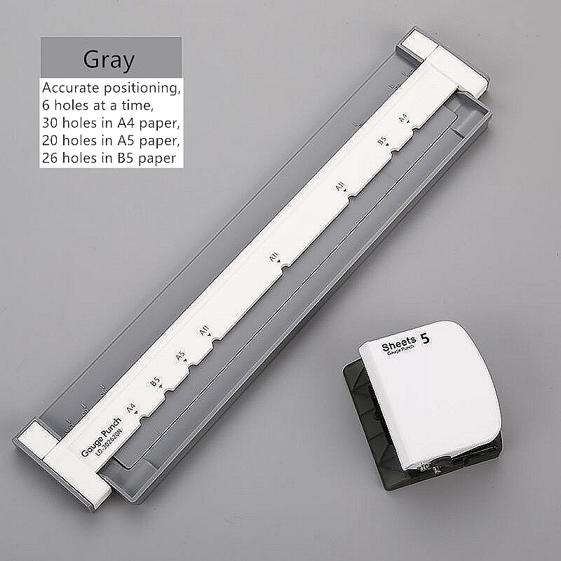 Multifunctional A4 paper 30 hole puncher / B5 26 hole / A5 20 hole puncher/ hole punch DIY Loose Leaf Paper Hole Puncher: Gray