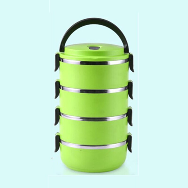 4/3/2/1 Layers Multi-layer Food Container Carrier Thermal Lunchbox Large-capacity Kids Stainless Steel Seal Insulated Lunch Box: Green / 4