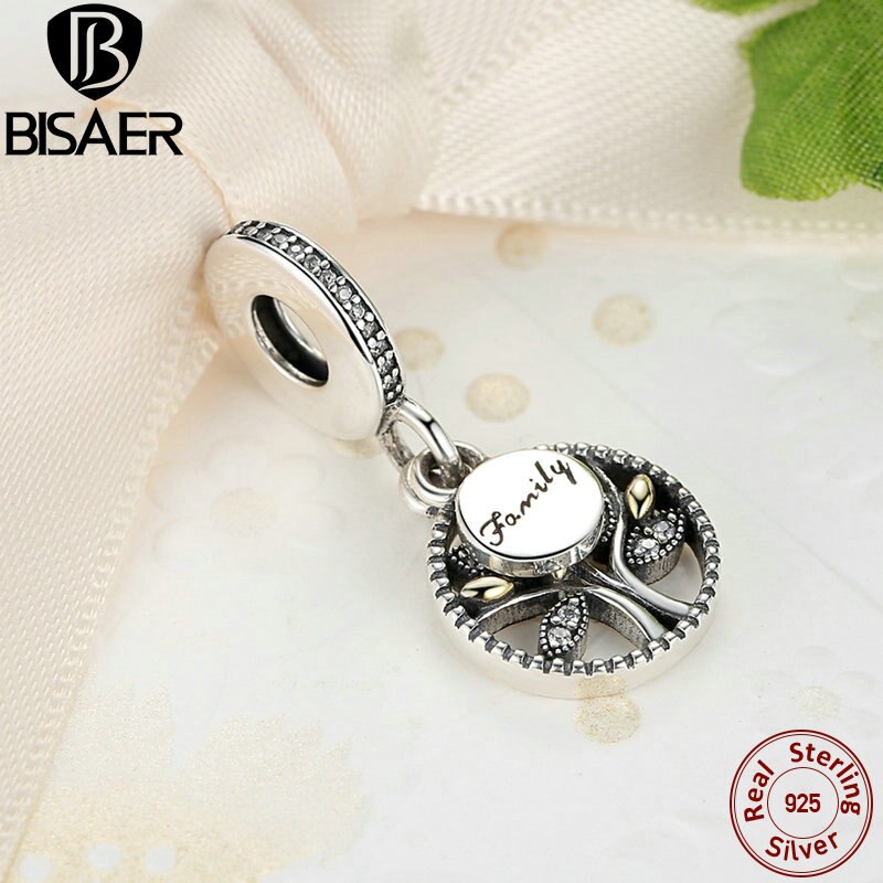 BISAER 925 Sterling Silber FAMILIE BAUM DES LEBENS SILBER BAUMELN Anhänger Perlen Fit Charms Armband Zirkon Silber 925 Schmuck WEUS306