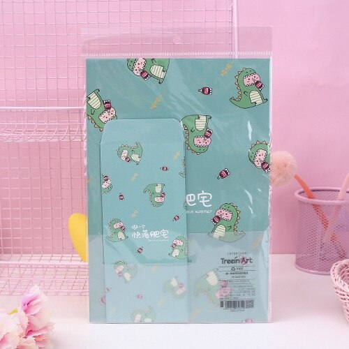 9 Stks/set 3 Enveloppen + 6 Brief Papers Kawaii Dinosaurus Dier Brief Envelop Set Briefpapier Studenten: D
