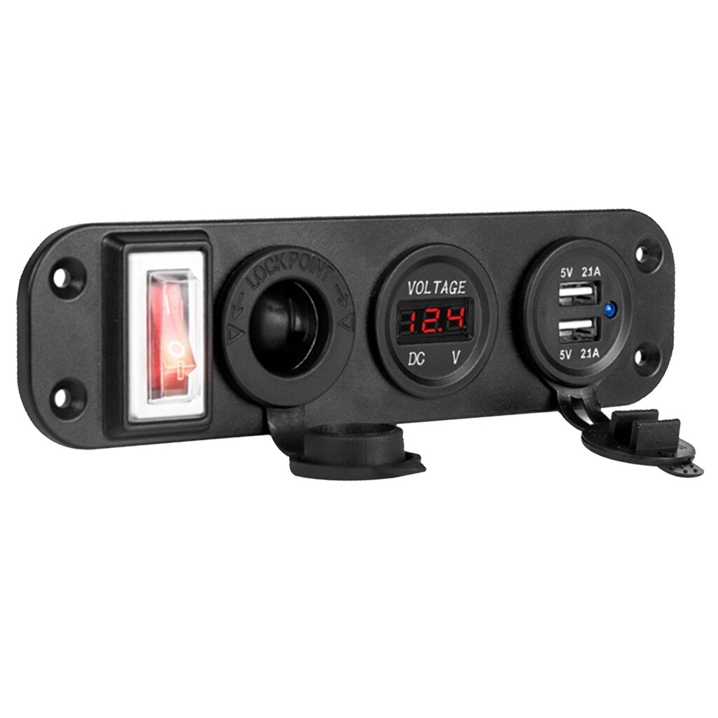 12V/24V Dual USB Socket Charger LED Voltmeter On-Off Switch Panel Red: Red