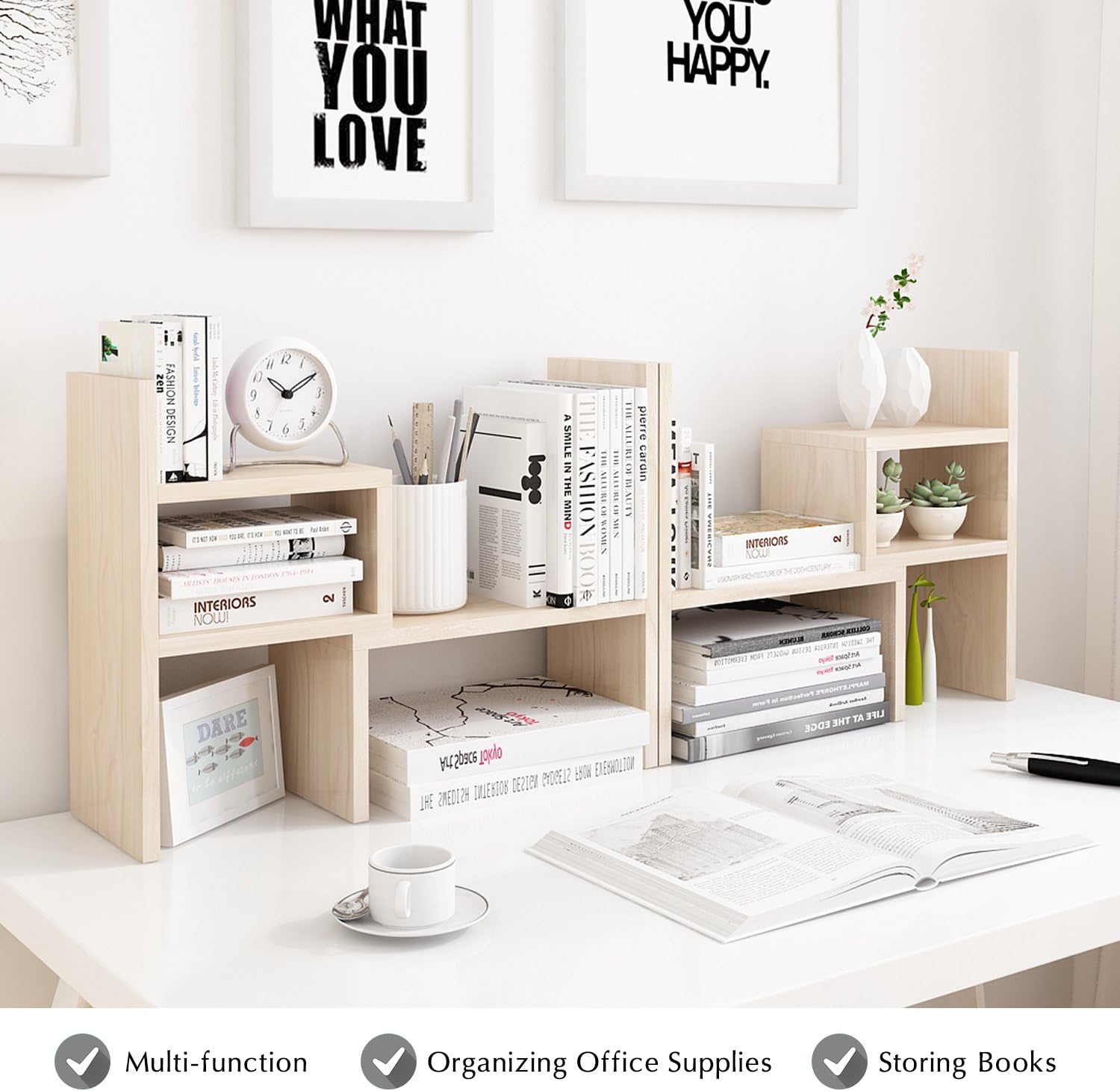 Desktop Shelf Organizer, Adjustable Wood Office Storage Rack, Counter - View #6