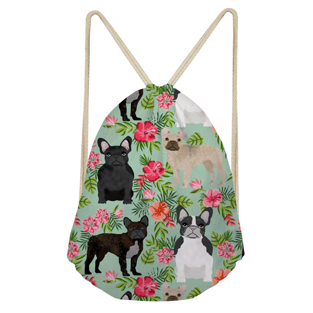 Forudesigns Vrouwen Trekkoord Tassen Franse Bulldog Print Bloem String Schoudertassen Kids Casual Reistas Mochila Dual Gebruik Bolsa: ZJZ144Z3