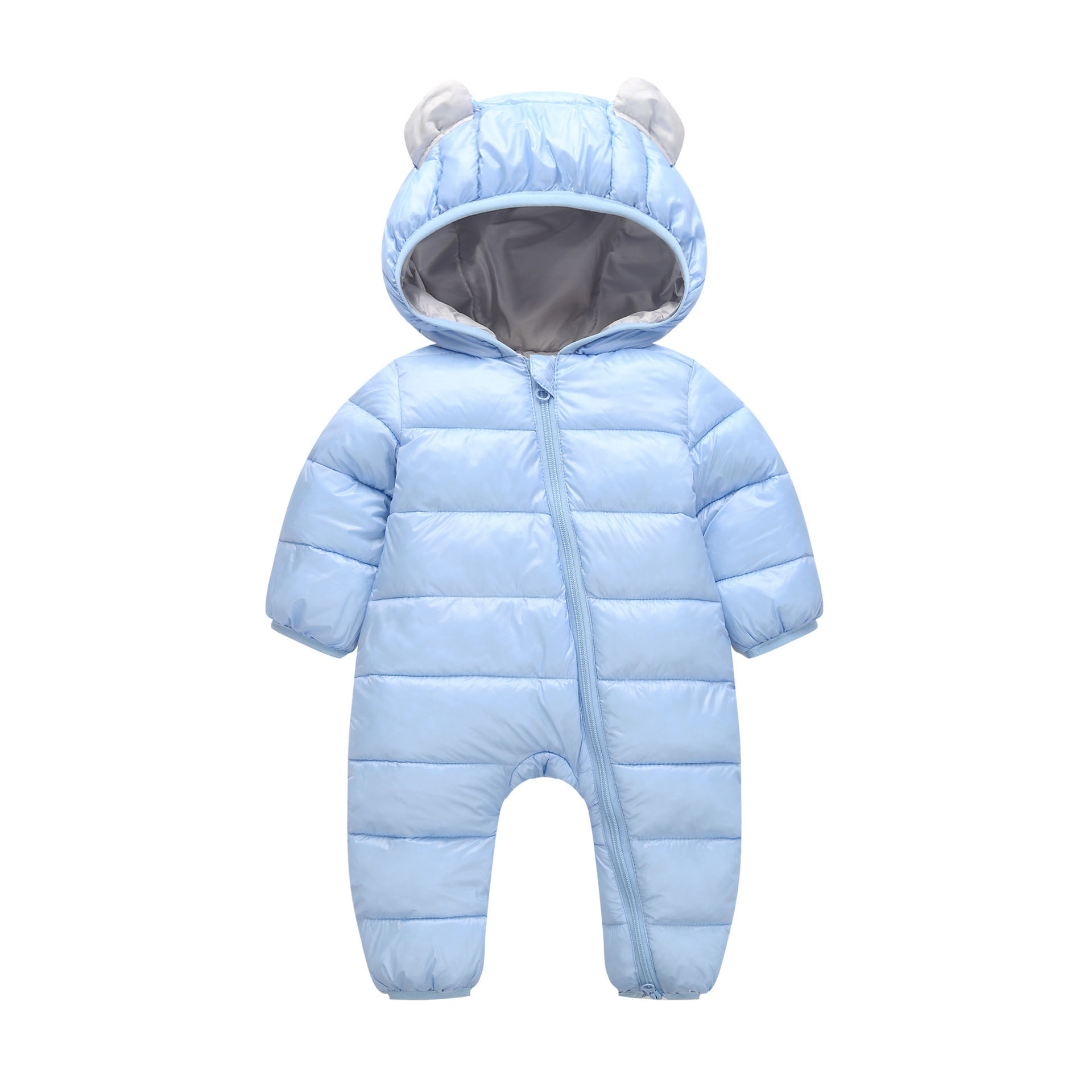 Winter Keep Warm One-Piece Cute Korean Version Of Cotton Onesies Newborn Rabbit Ears Candy Color Cotton Clothes: Blue / 3M