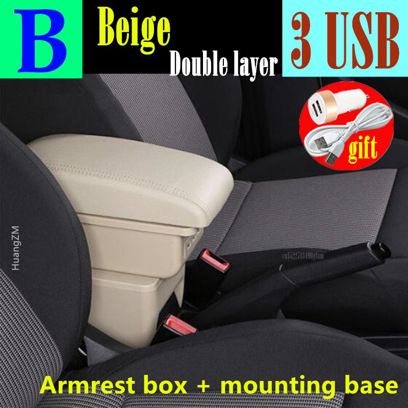 Accoudoir de voiture avec Interface USB, boîte de rangement de contenu en magasin Central pour Opel et Adam: B style Beige 3USB