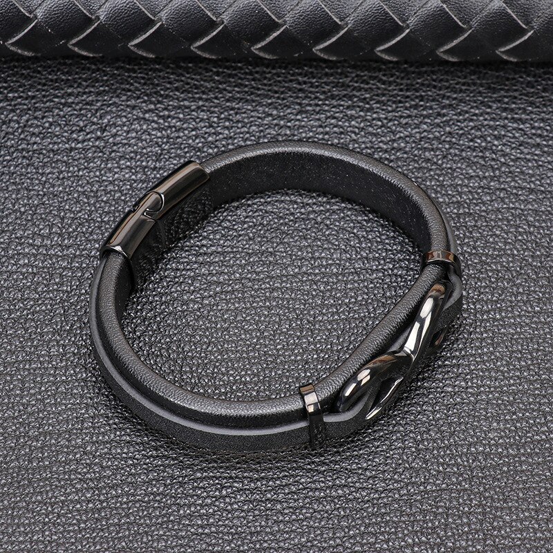 Mkendn zwarte titanium roestvrijstalen magnetische leren armband voor heren en dames, infinity sieraden, power bangels, vriendschap