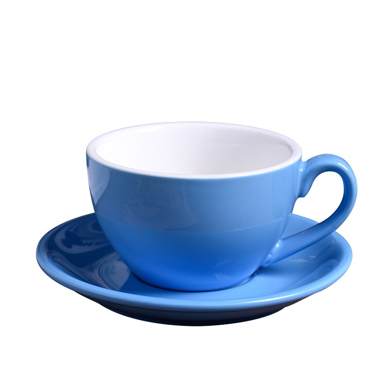 220ml keramiske kaffekopper kaffekoppsett europeisk stil cappuccinokopper for latte mokka te kaffekopp med tallerken: Blå