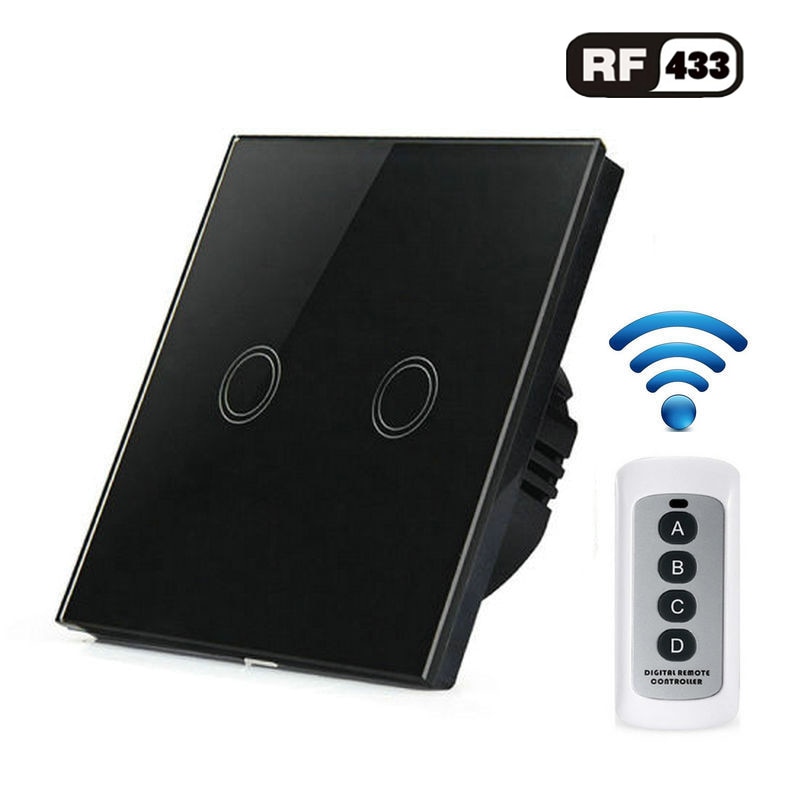 Standard Eu Wireless Remote Control Touch Switch For Rf433 Intelligent Wall Switch 1 / 2 / 3 / Band Glass Touch Switch