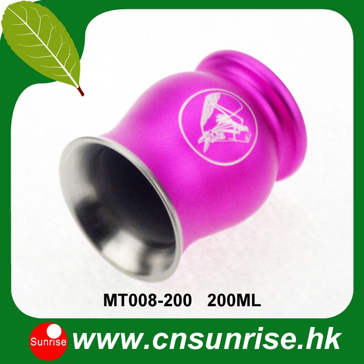 Original argentina yerba mate calabash græskar rustfri dobbeltvæg med halm yerba mate gaucho og rengøringsbørste salg: Rosenrød