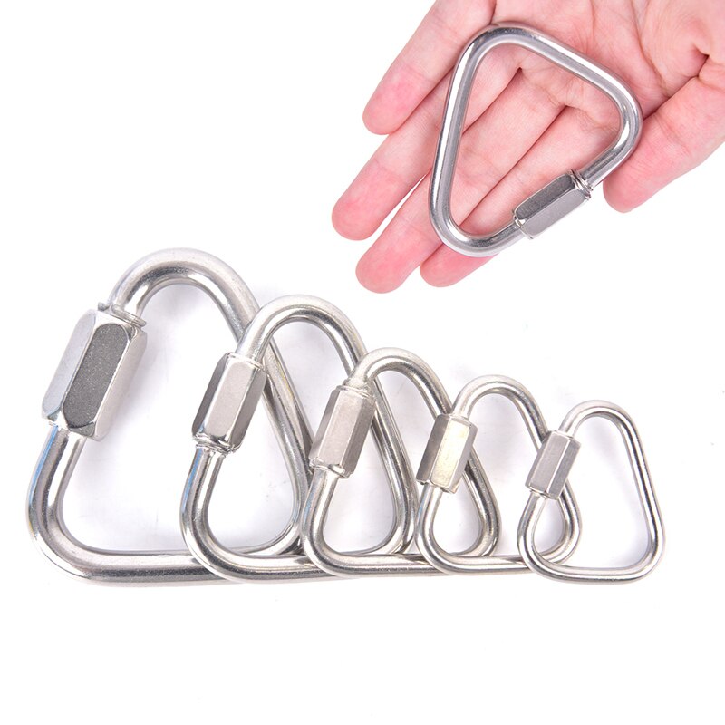 Mosquetón triangular sólido de acero inoxidable, llavero, gancho de Clip, hebilla, bloqueo de tornillo, bloqueo de seguridad para escalada en roca de alta altitud