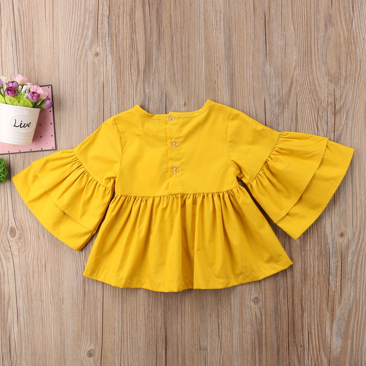 Peuter babymeisjes kinderblouse shirt ruches flare lange mouwen katoenen topjes kleding outfits schattig casual herfst pure kleur