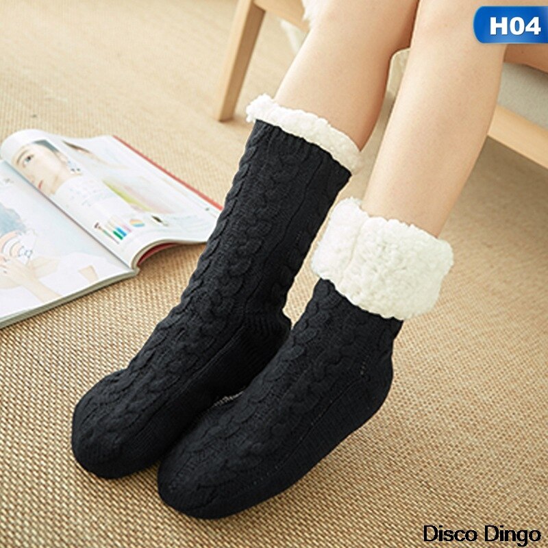 Ladies Winter Warm Cotton Socks Thick Bottom non-slip Solid Color Socks Household non-slip Slippers Tube Socks Carpet Socks: H04