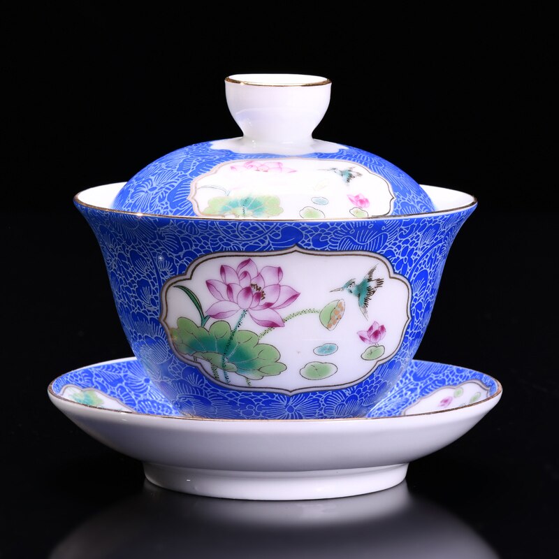 130ml farve emalje keramisk te skål kinesisk tradition gaiwan master kop kung fu te kop lotus mønster tekop porcelæn kopper: B