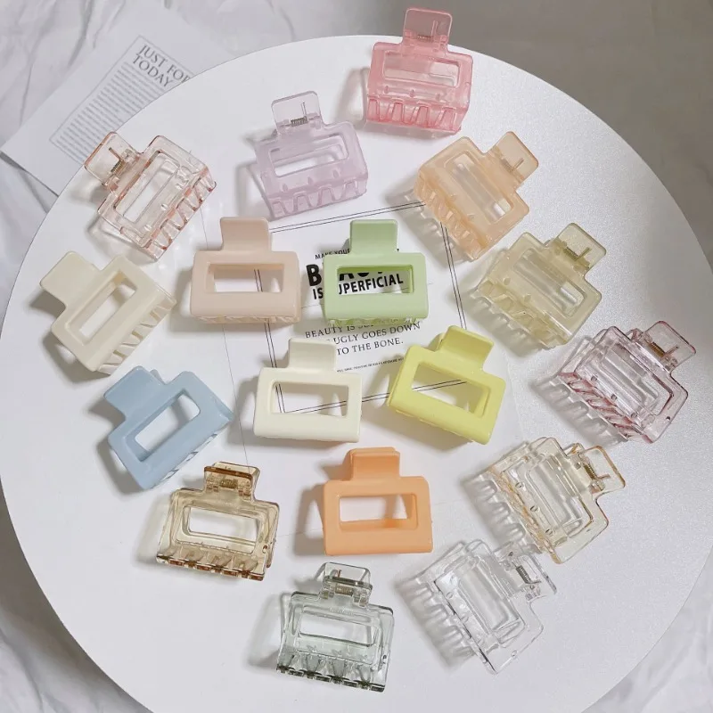 Pinzas cuadradas coloridas para el cabello para mujeres y niñas, horquillas acrílicas elegantes, pasador de tamaño pequeño, pinzas para el cabello de cangrejo, accesorios para el cabello