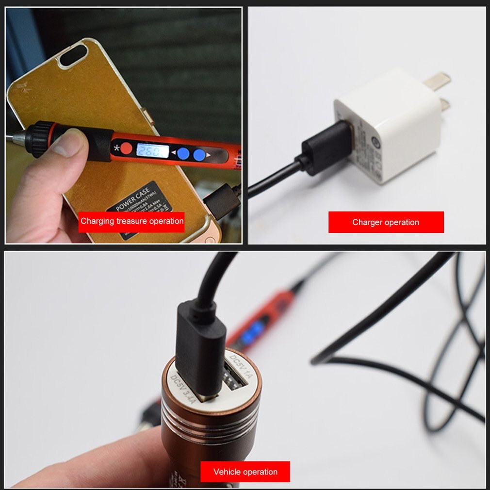 Kit de herramientas de soldador eléctrico 5V, 10W, USB, temperatura ajustable, LED, Digital, interno, con puntas de soldadura
