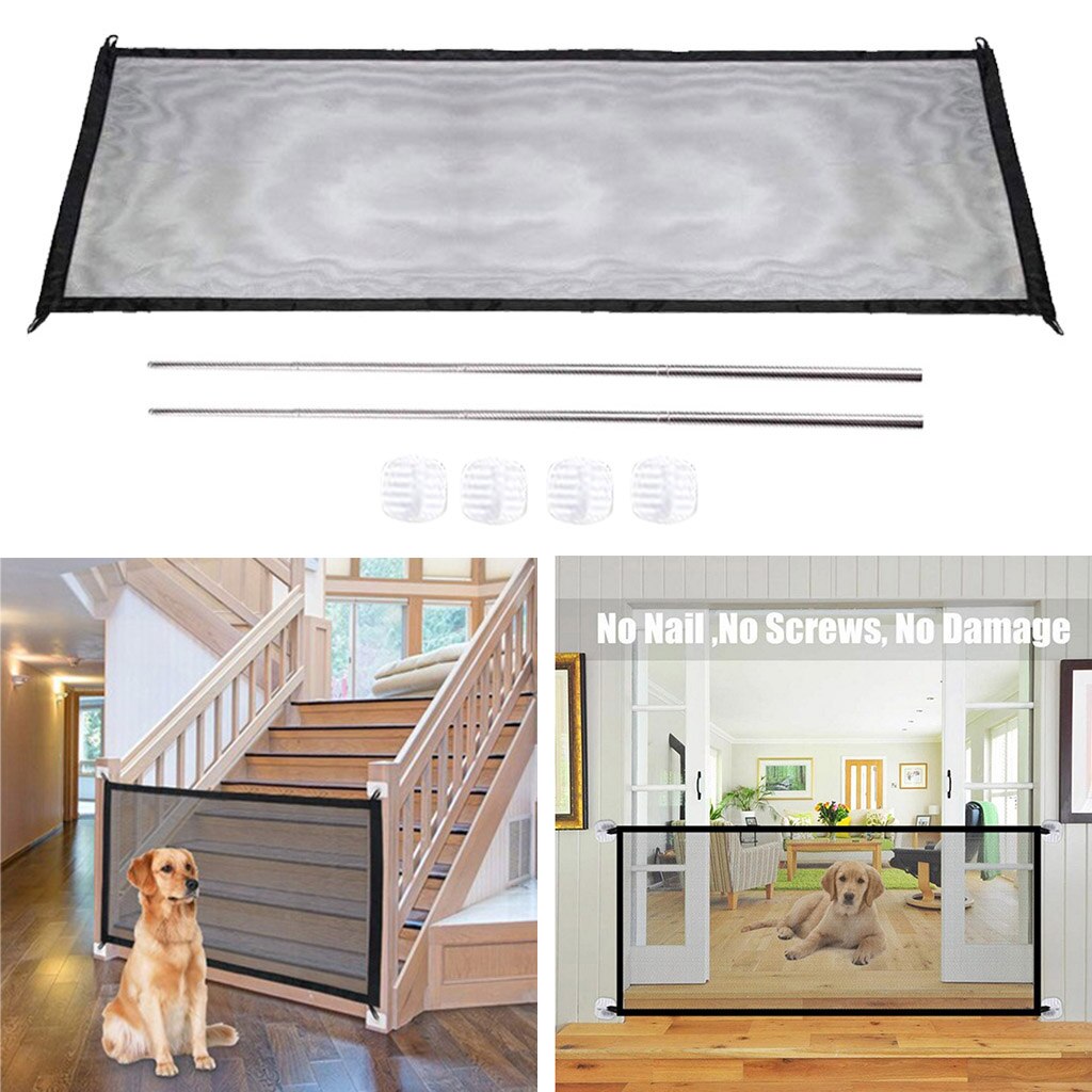 Valla de seguridad plegable para perros y gatos, portón de malla portátil, suministros para mascotas de interior