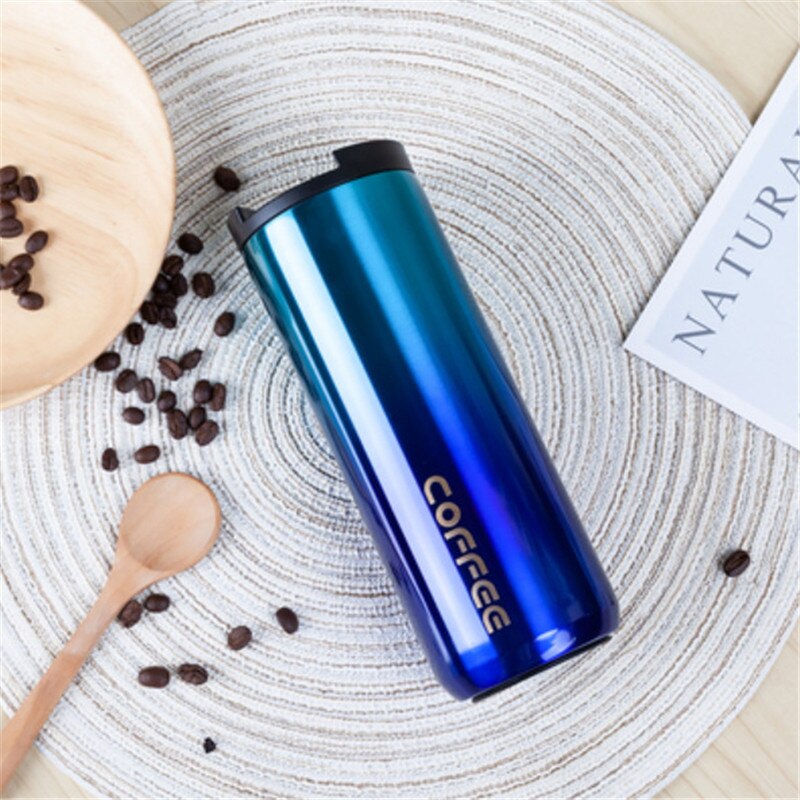 Taza de café de acero inoxidable para hombre, frasco de vacío Simple de Color degradado, a la , para oficina, práctica taza recta, novedad, , 304