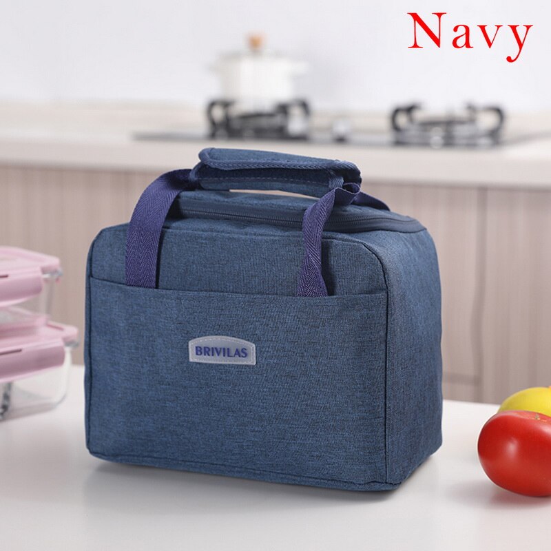 Tragbare Lunch Box Für Frauen Handtaschen Solide Kühler Picknick Taschen Isolierte Thermische Mittagessen Taschen Kinder Schule Lebensmittel Lagerung Tasche: Navy