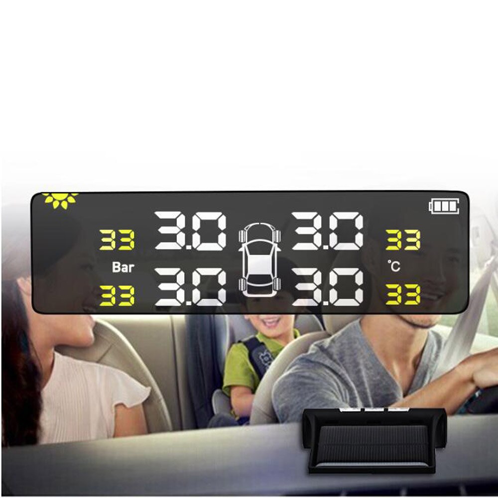 Smart Internal Car TPMS Tyre Pressure Monitoring System Solar Power Digital LCD Display Auto Security External