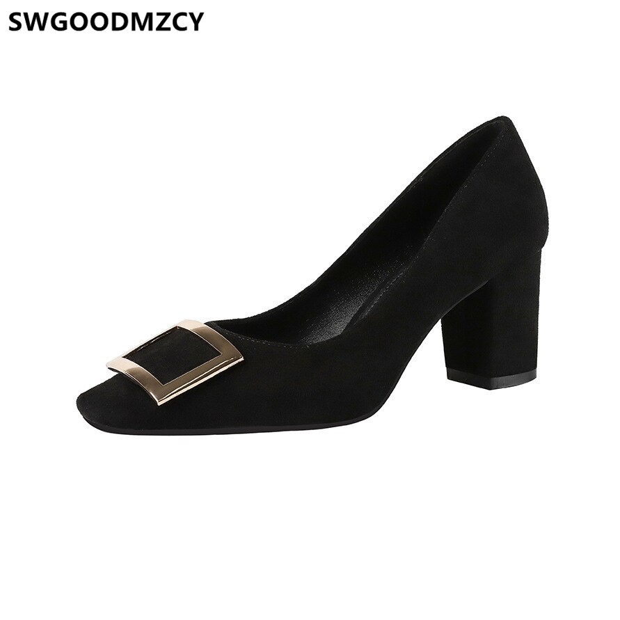 Neliökengät toimistokengät naiset mustat korkokengät juhlakengät ystävänpäiväkengät punaiset korkokengät scarpe tacco donna escarpins femme zapatos: Musta / 6.5
