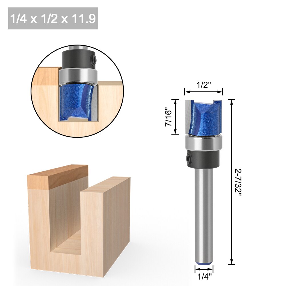 1 stk 1/4 i 6mm skaft fres fres trimming trebearbeiding fres doble blader: 6.35 x 12.7 x 11.9